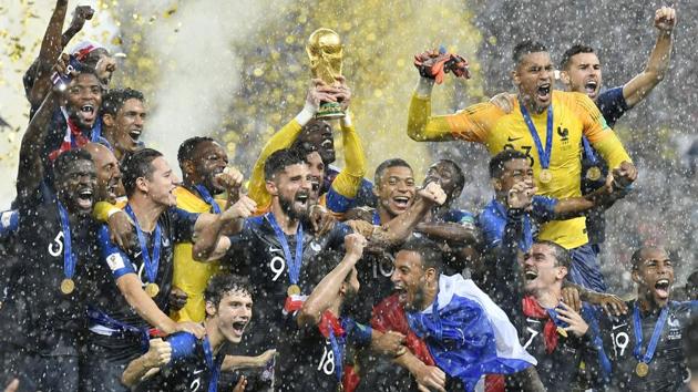 FILE - France goalkeeper Hugo Lloris lifts the trophy after France won 4-2 during the final match between France and Croatia at the 2018 soccer World Cup in the Luzhniki Stadium in Moscow, Russia. (AP) FILE - France goalkeeper Hugo Lloris lifts the trophy after France won 4-2 during the final match between France and Croatia at the 2018 soccer World Cup in the Luzhniki Stadium in Moscow, Russia. (AP)