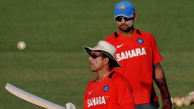 File image of Sachin Tendulkar and Virat Kohli.(AFP/Getty Images) File image of Sachin Tendulkar and Virat Kohli.(AFP/Getty Images)