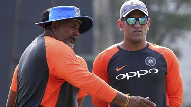 India's Mahendra Singh Dhoni, right, listens to bowling coach Bharat Arun during a practice session. (AP) India's Mahendra Singh Dhoni, right, listens to bowling coach Bharat Arun during a practice session. (AP)