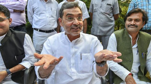 Rashtriya Lok Samta Party (RLSP) leader Upendra Kushwaha (in white kurta) during a press conference, in New Delhi, Tuesday, Oct 30, 2018. (PTI) Rashtriya Lok Samta Party (RLSP) leader Upendra Kushwaha (in white kurta) during a press conference, in New Delhi, Tuesday, Oct 30, 2018. (PTI)