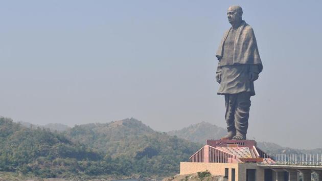A view of the Statue of Unity at Kevadiya colony in Gujarat’s Narmada district. Prime Minister Narendra Modi today unveiled the 182-metre statue on the birth anniversary of Sardar Vallabhbhai Patel. The statue is almost double the height of the Statue of Liberty in New York. (Santosh Hirlekar / PTI) A view of the Statue of Unity at Kevadiya colony in Gujarat’s Narmada district. Prime Minister Narendra Modi today unveiled the 182-metre statue on the birth anniversary of Sardar Vallabhbhai Patel. The statue is almost double the height of the Statue of Liberty in New York. (Santosh Hirlekar / PTI)