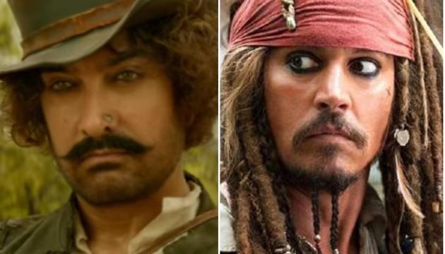 Aamir Khan as Firangi Mallah in Thugs of Hindostan and Johnny Depp as Jack Sparrow in Pirates of the Caribbean.