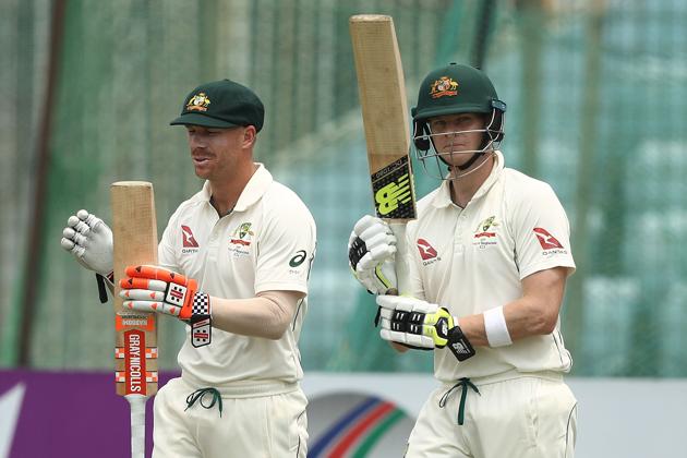 CHITTAGONG, BANGLADESH - SEPTEMBER 05: David Warner and Steve Smith of Australia head out to bat during day two of the Second Test match between Bangladesh and Australia at Zahur Ahmed Chowdhury Stadium on September 5, 2017 in Chittagong, Bangladesh. (Photo by Robert Cianflone/Getty Images) (Getty Images) CHITTAGONG, BANGLADESH - SEPTEMBER 05: David Warner and Steve Smith of Australia head out to bat during day two of the Second Test match between Bangladesh and Australia at Zahur Ahmed Chowdhury Stadium on September 5, 2017 in Chittagong, Bangladesh. (Photo by Robert Cianflone/Getty Images) (Getty Images)