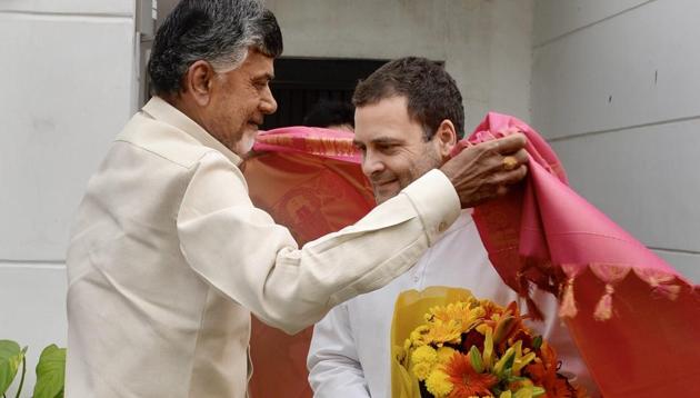 Both Rahul Gandhi and Chandrababu Naidu underlined that the primary objective was to defeat the BJP.(PTI)