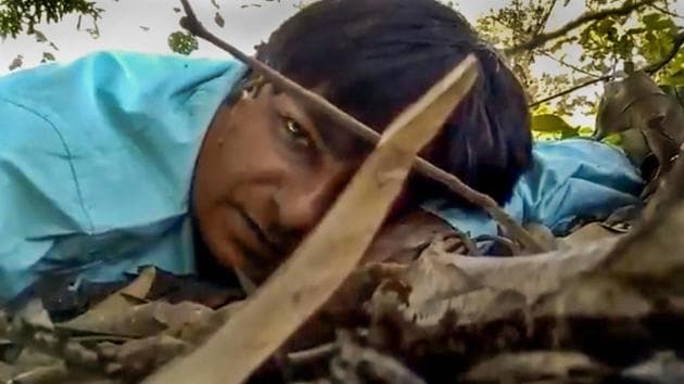 New Delhi: In this still from a video, Doordarshan camera assistant Mor Mukut records a message for his mother during a Maoist ambush that he survived, in Chhattisgarh’s Dantewada district Tuesday, Oct 30, 2018. In the message Mormukt expressed his love for his mother and said he might not survive the attack. (Video Grab via PTI) (PTI10_31_2018_000161B)(PTI)