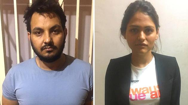 Delhi Police have arrested a model Angel Gupta (right) and Manjeet , the husband of Sunita, a school teacher who was dead in outer Delhi’s Bawana on October 29, 2018.(Combo photo / ANI@Twitter)