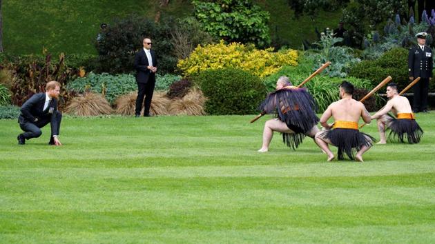 Britain’s Prince Harry attends a welcome ceremony at Government House in Wellington, New Zealand. (Phil Noble / REUTERS)