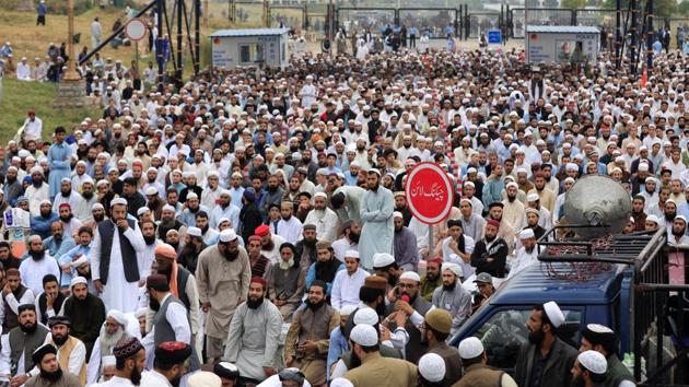 Supporters of various Islamist political parties attend Friday prayers as they gather to protest after the Supreme Court overturned the conviction of a Christian woman sentenced to death for blasphemy against Islam, near the Parliament House in Islamabad.(REUTERS) Supporters of various Islamist political parties attend Friday prayers as they gather to protest after the Supreme Court overturned the conviction of a Christian woman sentenced to death for blasphemy against Islam, near the Parliament House in Islamabad.(REUTERS)
