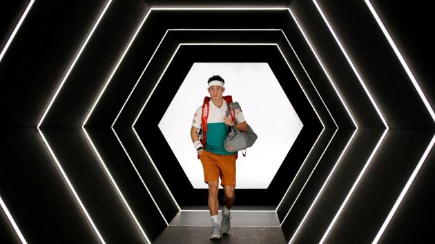 Japan’s Kei Nishikori walks out for his second round match against Adrian Mannarino of France during the Paris Masters at AccorHotels Arena in Paris, France. (Gonzalo Fuentes / REUTERS)