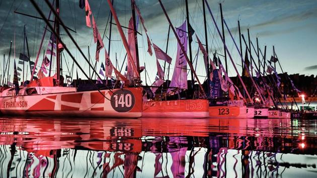 Race boats are docked in the harbour of Saint-Malo, Brittany, few days ahead of the start of the 40th Route du Rhum solo sailing race. (Fred Tanneau / AFP)