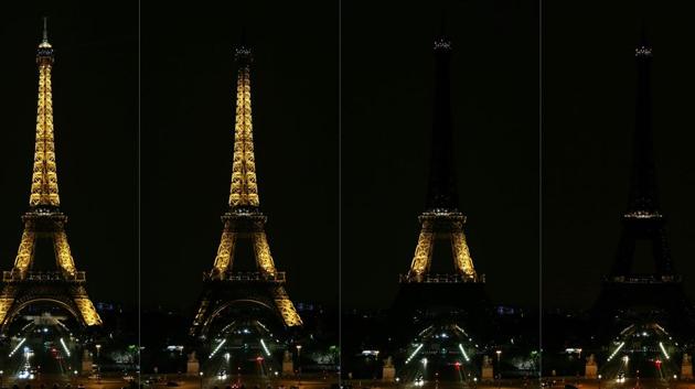 This combination image shows the Eiffel Tower as its lights are turned off in honour of the victims of the anti-Semitic attack in Pittsburgh, Pennsylvania. The rampage on October 27 took the lives of 11 people at the Tree of Life synagogue in Pittsburgh’s predominantly Jewish Squirrel Hill neighbourhood. (Zakaria Abdelkafi / AFP)