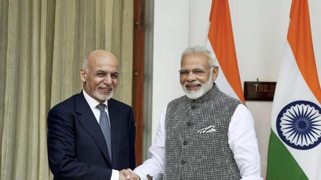 PM Narendra Modi with Afghanistan president Ashraf Ghani. In Afghanistan, after completing the Afghan-India Friendship Dam and the Parliament building, India is set to take up the Shahtoot dam in the Kabul river basin, a project to supply much needed drinking water to the Afghan capital.(File Photo)