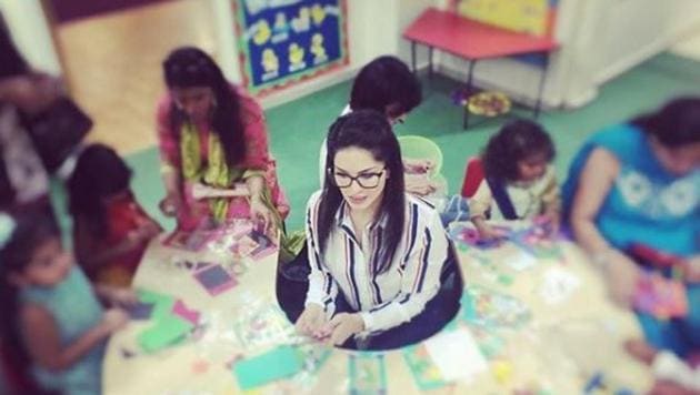 Sunny Leone shared this picture from her daughter’s Nisha’s school function for Diwali.(Instagram)