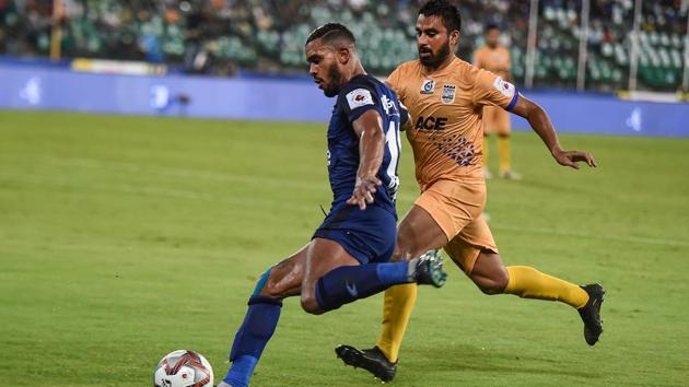 Chennai: Players of Chennaiyin FC and Mumbai City FC in action during the 5th season of Indian Super League (ISL) 2018 in Chennai, on Saturday, Nov. 3, 2018(PTI)