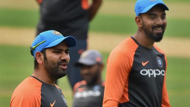 Guwahati: Indian cricketers Rohit Sharma and KL Rahul during a practice session ahead of the first One Day International cricket match against West Indies, at ACA Cricket Stadium, Barsapara in Guwahati(PTI)