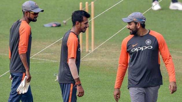 Kolkata: Indian cricket team captain Rohit Sharma with spinner Y Chahal at a training session ahead of the 1st T20 match against West Indies, at Eden Garden in Kolkata, Saturday, Nov 3, 2018 (PTI) Kolkata: Indian cricket team captain Rohit Sharma with spinner Y Chahal at a training session ahead of the 1st T20 match against West Indies, at Eden Garden in Kolkata, Saturday, Nov 3, 2018 (PTI)
