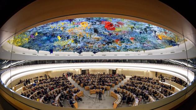 A general view of the United Nations Human Rights Council in Geneva on March 13.(AFP File Photo)