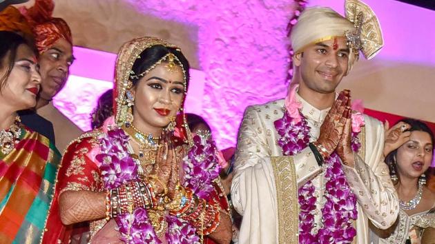 In what was considered one of the most high-profile weddings in the country in 2018, Tej Pratap had married Aishwarya, daughter of former minister, Chandrika Rai and granddaughter of former Bihar chief minister, Daroga Rai on May 12 this year.(PTI File Photo)