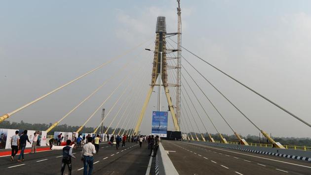 The cable-stayed Signature Bridge was inaugurated in New Delhi on November 4.(AFP Photo)