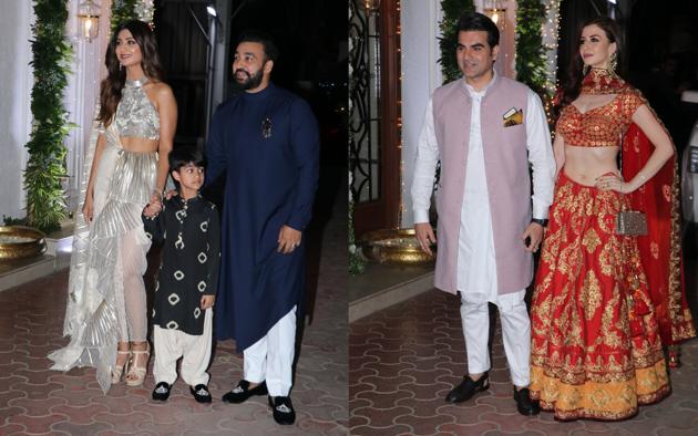 Arbaaz Khan, girlfriend Giorgia Andriani were among the many celebs at Shilpa Shetty’s Diwali bash.(Viral Bhayani)