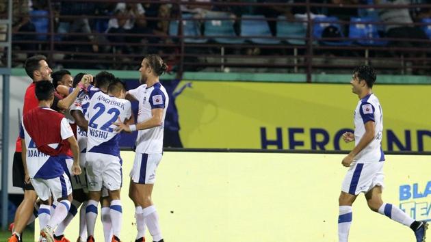 Francisco Hernandez Marcos of Bengaluru FC celebrates after scoring a goal during match 29 of the Hero Indian Super League 2018 ( ISL ) between Kerala Blasters FC and Bengaluru FC.(IS)