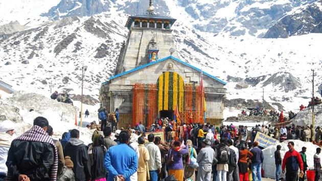 Kedarnath shrine in Uttarakhand. PM Modi will visit the shrine town on Diwali, November 7, to review the progress of the Kedarpuri reconstruction project.(HT File)