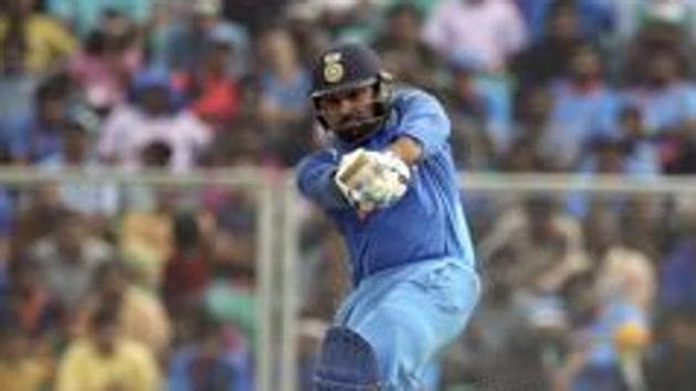 File image of India's Rohit Sharma playing a shot during a match.(AP)