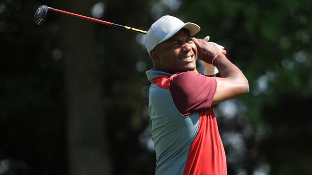 Brian Lara tees off during the BMW PGA Championship Pro-Am at Wentworth in Virginia Water, England.(Getty Images)