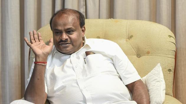 Chief minister HD Kumaraswamy said the victory of the Janata Dal(Secular) and Congress in the Karnataka bypolls has proven that the Bharatiya Janata Party’s claim about the alliance between the two parties was wrong.(Burhaan Kinu/HT PHOTO)