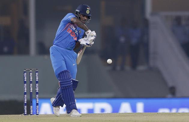 India's Shikhar Dhawan plays a shot during the second Twenty20 international cricket match between India and West Indies at Bharat Ratna Shri Atal Bihari Vajpayee Ekana Cricket Stadium in Lucknow. (AP)