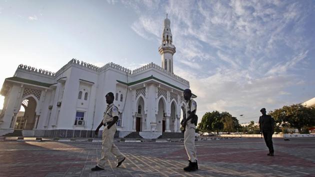 Somali security forces patrol the Isbaheysiga mosque in the capital Mogadishu. Shiite cleric Mir Hussain Nasiri bemoans the cost ever-more-intrusive security has had on congregations. For most worshippers the peace that they once found in their mosques has been replaced by fear. “Even the sound of a tea cup dropping and breaking will frighten people. Immediately they think maybe it is an attack,” he said. (Farah Abdi Warsameh / AP)