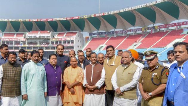 Ahead of the first-ever international cricket match in the state capital Lucknow -- the T20 International between India and West Indies, the Uttar Pradesh government on Monday rechristened the Ekana International Cricket Stadium as “Bharat Ratan Atal Bihari Vajpayee International Cricket Stadium”, with CM Yogi Adityanath inaugurating the stadium. (PTI) Ahead of the first-ever international cricket match in the state capital Lucknow -- the T20 International between India and West Indies, the Uttar Pradesh government on Monday rechristened the Ekana International Cricket Stadium as “Bharat Ratan Atal Bihari Vajpayee International Cricket Stadium”, with CM Yogi Adityanath inaugurating the stadium. (PTI)