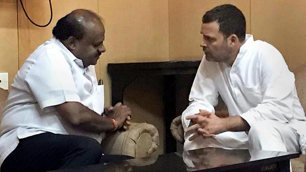 Congress president Rahul Gandhi and Karnataka chief minister H D Kumaraswamy in Bengaluru. (PTI FILE PHOTO) Congress president Rahul Gandhi and Karnataka chief minister H D Kumaraswamy in Bengaluru. (PTI FILE PHOTO)