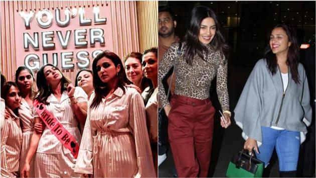 Priyanka Chopra and Parineeti Chopra celebrated the latter’s bachelorette party in Italy.(Instagram/Viral Bhayani)