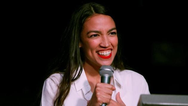 Democratic congressional candidate Alexandria Ocasio-Cortez speaks at her midterm election night party in New York City, US November 6, 2018.(REUTERS)