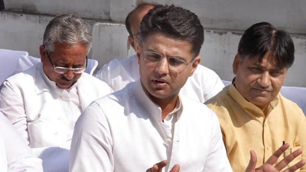 Rajasthan Congress president Sachin PIlot intrect with media persons on Tuesday, November 6, 2018. He said that the party will take the final decision on candidates for assembly elections after Diwali.(HT Photot)