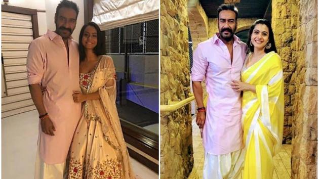 Ajay Devgn and Kajol shared pictures from their Diwali celebration.(Instagram)