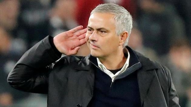 Manchester United manager Jose Mourinho gestures to Juventus fans after the match.(REUTERS)