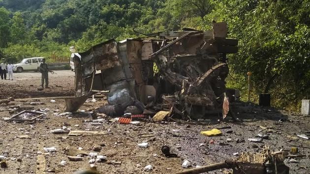 The mangled remains of a CISF minibus after an IED blast, allegedly triggered by the Maoist rebels, in Bacheli area of Dantewada, Chhattisgarh. Police said that four civilians and a CISF jawan were killed when suspected Maoists blew up the bus in poll-bound Dantewada district. Two personnel of the CISF were also injured in the incident. (PTI) The mangled remains of a CISF minibus after an IED blast, allegedly triggered by the Maoist rebels, in Bacheli area of Dantewada, Chhattisgarh. Police said that four civilians and a CISF jawan were killed when suspected Maoists blew up the bus in poll-bound Dantewada district. Two personnel of the CISF were also injured in the incident. (PTI)