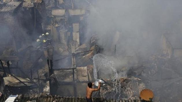 Authorities responded to over 300 calls about fire incidents, triggered by firecrackers and LPG cylinder blast among others, on Diwali night in Delhi(AP) Authorities responded to over 300 calls about fire incidents, triggered by firecrackers and LPG cylinder blast among others, on Diwali night in Delhi(AP)