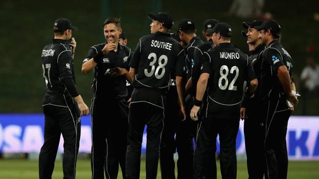 Trent Bolt of New Zealand celebrates his hatrick during the 1st One Day International match between Pakistan and New Zealand at Sheikh Zayed stadium. (Getty Images) Trent Bolt of New Zealand celebrates his hatrick during the 1st One Day International match between Pakistan and New Zealand at Sheikh Zayed stadium. (Getty Images)