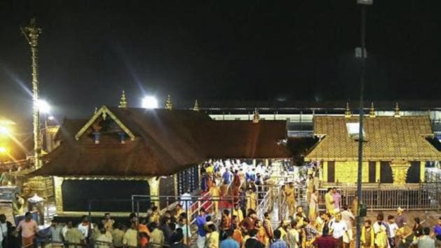 The BJP and the Congress have launched protest marches across Kerala against the Supreme Court verdict opening the hilltop shrine to women of all ages, which has been opposed by devotees (File photo) (PTI) The BJP and the Congress have launched protest marches across Kerala against the Supreme Court verdict opening the hilltop shrine to women of all ages, which has been opposed by devotees (File photo) (PTI)