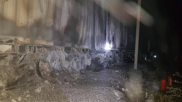 Two wagons of a goods train caught fire near Dahanu in Maharashtra’s Palghar district late on Thursday night. (Saurabh Raut/HT Photo) Two wagons of a goods train caught fire near Dahanu in Maharashtra’s Palghar district late on Thursday night. (Saurabh Raut/HT Photo)