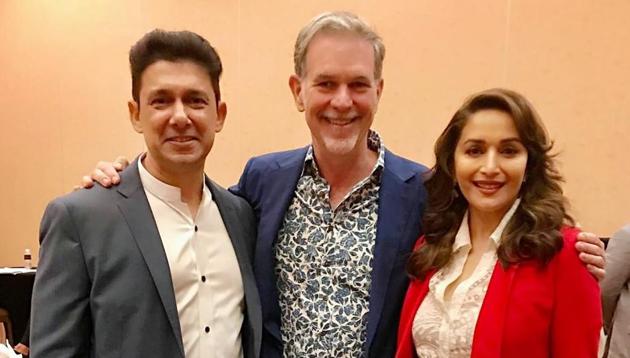 Madhuri Dixit is in Singapore for a Netflix event with her husband Dr Sriram Nene. (Twitter) Madhuri Dixit is in Singapore for a Netflix event with her husband Dr Sriram Nene. (Twitter)