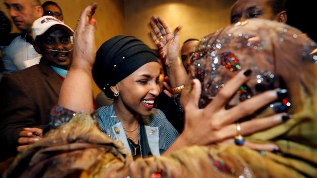 Democratic congressional candidate Ilhan Omar is greeted by her husband’s mother after appearing at her midterm election night party in Minneapolis, Minnesota. (Eric Miller / REUTERS) Democratic congressional candidate Ilhan Omar is greeted by her husband’s mother after appearing at her midterm election night party in Minneapolis, Minnesota. (Eric Miller / REUTERS)