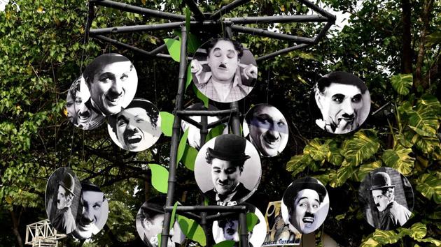 Pictures of the world’s best-known comedian, Charlie Chaplin, hang from a temporary structure during preparations for the ‘Kolkata International Film Festival 2018’. The week-long festival commences tomorrow. (Swapan Mahapatra / PTI) Pictures of the world’s best-known comedian, Charlie Chaplin, hang from a temporary structure during preparations for the ‘Kolkata International Film Festival 2018’. The week-long festival commences tomorrow. (Swapan Mahapatra / PTI)