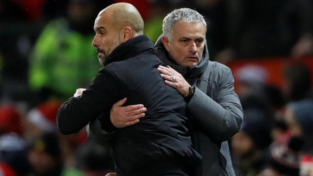 File image: Manchester City manager Pep Guardiola and Manchester United manager Jose Mourinho at the end of the match.(Action Images via Reuters) File image: Manchester City manager Pep Guardiola and Manchester United manager Jose Mourinho at the end of the match.(Action Images via Reuters)