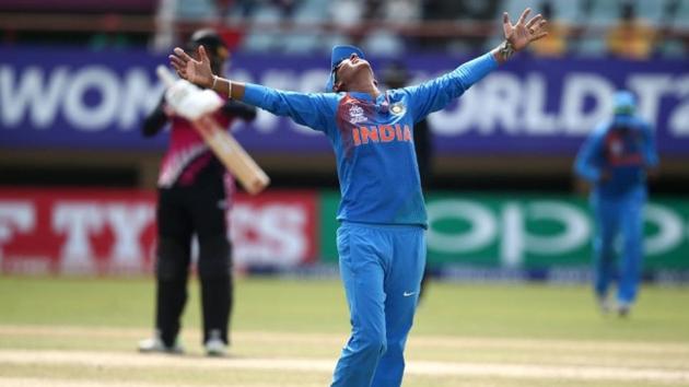 India skipper Harmanpreet Kaur celebrates after the last New Zealand batter was dismissed. (ICC/ Twitter)