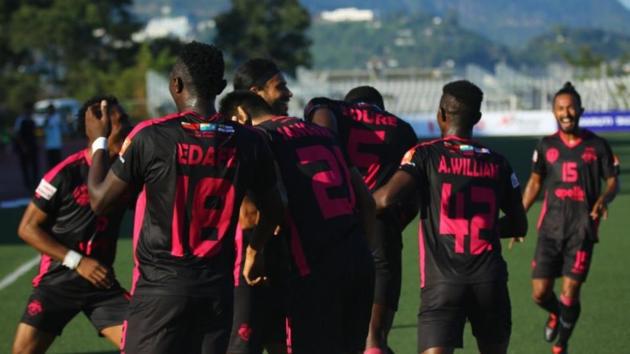 Players of Minerva Punjab FC celebrate after Lancine Toure’s goal. (Minerva Punjab FC/ Twitter) Players of Minerva Punjab FC celebrate after Lancine Toure’s goal. (Minerva Punjab FC/ Twitter)