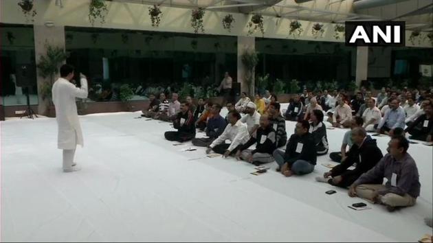 CBI officials on Saturday started attending a three-day Art of Living synergy workshop at their headquarters in the national capital.(ANI/Twitter)